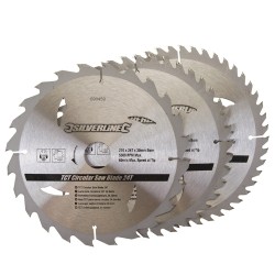 Silverline 210mm TCT Circular Saw Blades 24 40 48 Teeth 3pk 690459