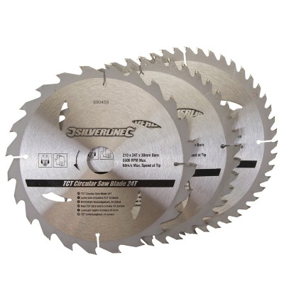 Silverline 210mm TCT Circular Saw Blades 24 40 48 Teeth 3pk 690459