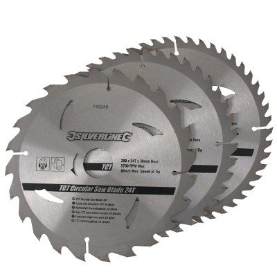 Silverline 200mm TCT Circular Saw Blades 24 40 48 teeth Triple Pack 749249