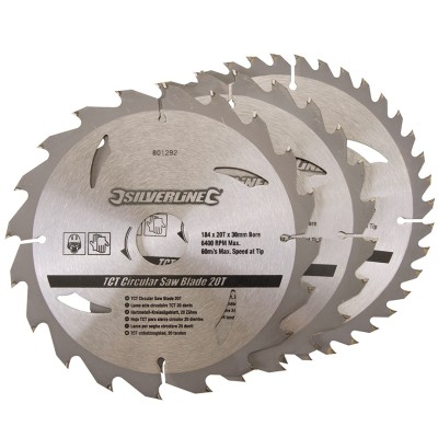 Silverline 184mm TCT Circular Saw Blades 20T 24T 40T 3pk 801292