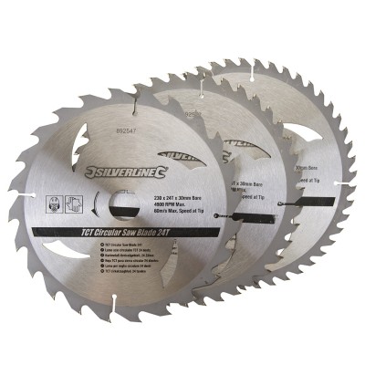 Silverline 230mm TCT Circular Saw Blades 24 40 48 teeth Triple Pack 892547