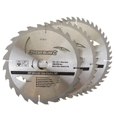 Silverline 235mm TCT Circular Saw Blades 24 40 48 teeth Triple Pack 973912