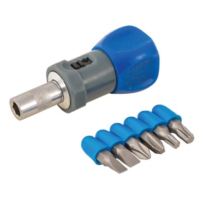 Silverline Stubby Ratchet Action Multi Bit Screwdriver Set 250488