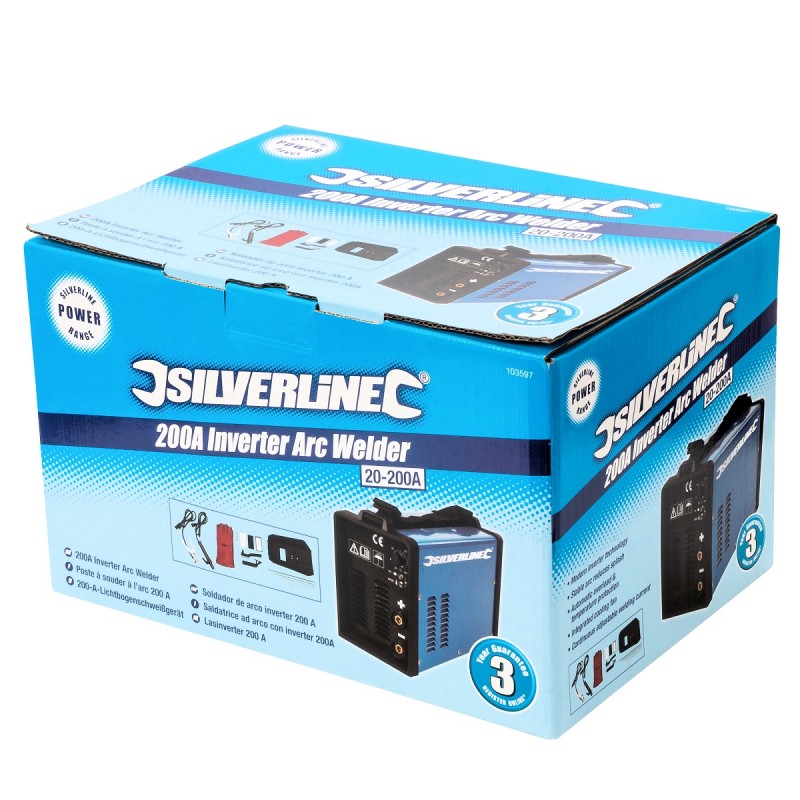 Silverline Tools Compact 200A MMA Inverter Arc Welder Kit 103597
