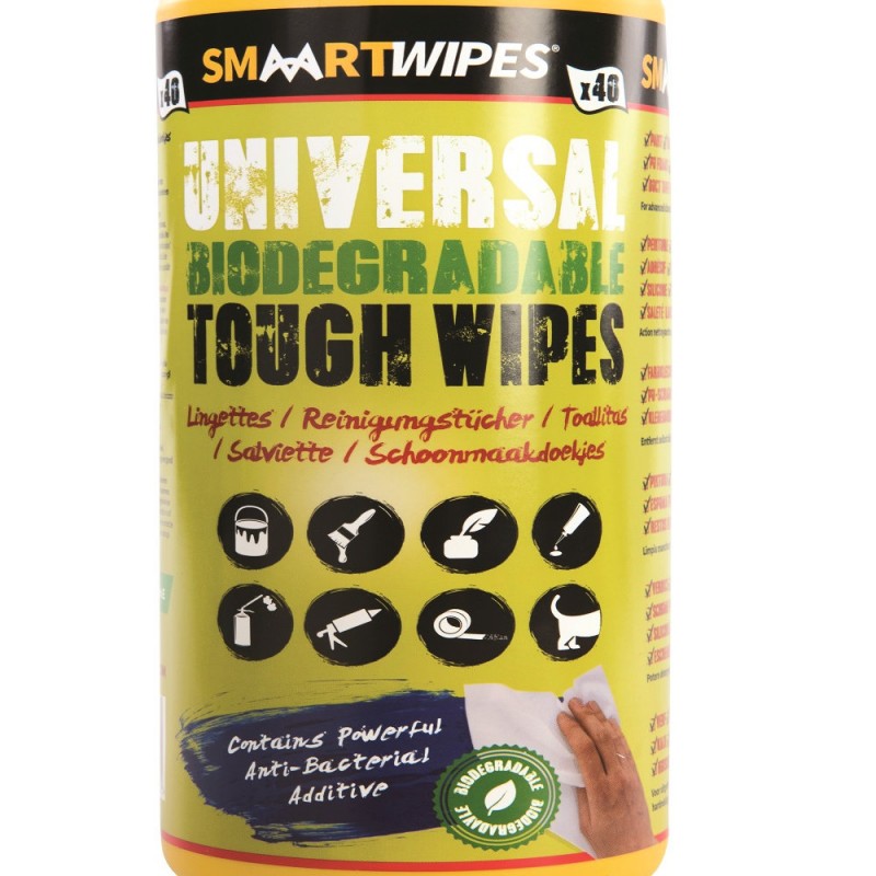 Smaart Universal Pack of 40 Tough Biodegradable Cleaning Wipes 922518 Sealants and Tools Direct