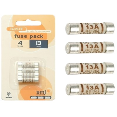 SMJ Replacement 13 amp Electric Plug Fuse Pack of 4 FU13AC