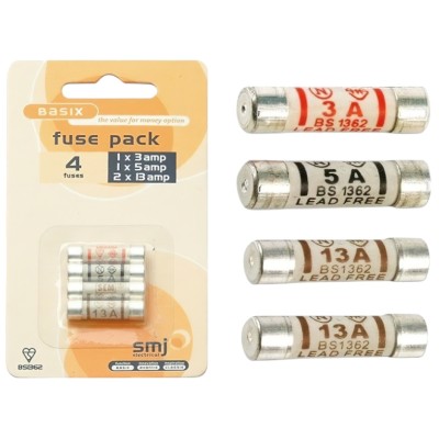 SMJ Replacement 13 amp Electric Plug Fuse Pack of 4 FU13AC Mixed Pk 4 FUMXAC