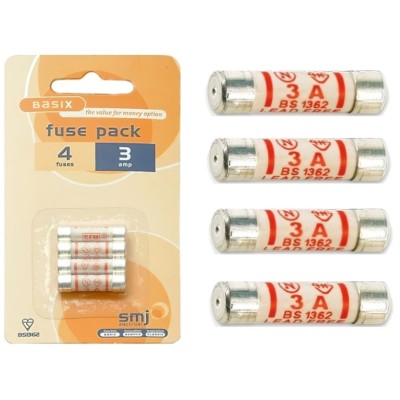 SMJ Replacement 3 amp Electric Plug Fuse Pack of 4 FU03AC