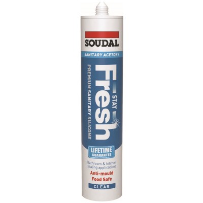 Soudal Stay Fresh Bathroom Kitchen Acetoxy Silicone Sealant Clear 152988