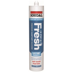 Soudal Stay Fresh Bathroom Kitchen Acetoxy Silicone Sealant Ice White 152987