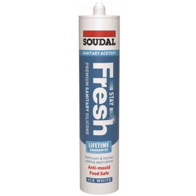 Soudal Stay Fresh Bathroom Kitchen Acetoxy Silicone Sealant Ice White 152987