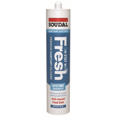 Soudal Stay Fresh Bathroom Kitchen Acetoxy Silicone Sealant Oyster White 152986