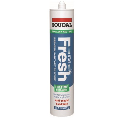 Soudal Stay Fresh Bathroom Kitchen Neutral Silicone Sealant Ice White 125788