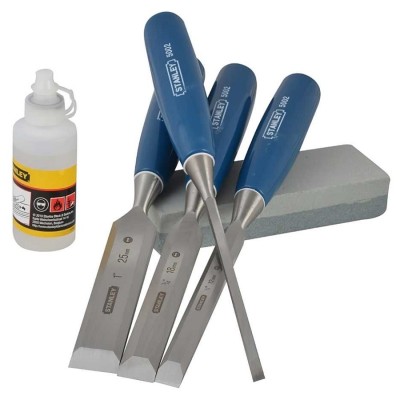 Stanley 0-16-130 Wood Chisel Set 5002 inc Sharpening Stone and Oil STA016130