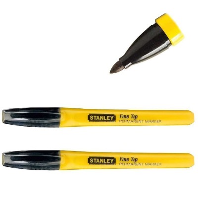 Stanley Black Fine Tip Permanent Any Surface Marker Pen 2pk 0-47-316