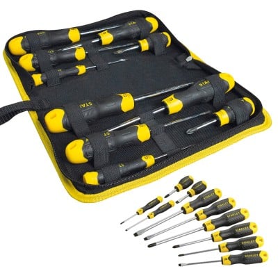 Stanley Cushion Grip Mixed Flat Pozi 10 Screwdriver Set STA265014W 