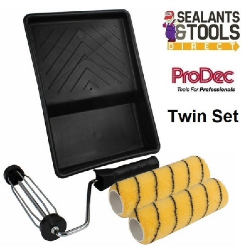 Prodec Twin 9 inch Paint Roller Frame Tray Emulsion Masonry Kit PRRT008