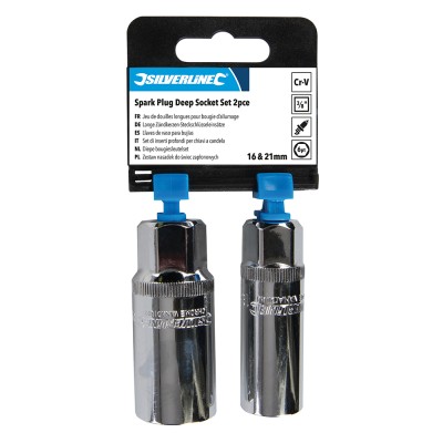 Silverline Deep Spark Plug Socket Set 16mm and 21mm 3/8 inch 244982