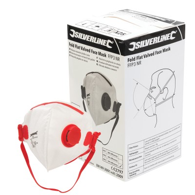Silverline Fold Flat Valved FFP3 NR Face Masks Box of 25 Dust Masks 633895