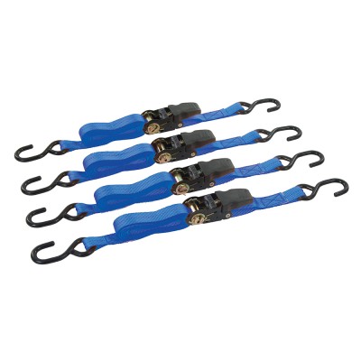 Silverline Rubber Handled Tie Down Ratchet Strap 4pk 648419