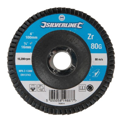 Silverline Zirconium Flap Disc Sanding Grinding 100mm 80 grit 763614