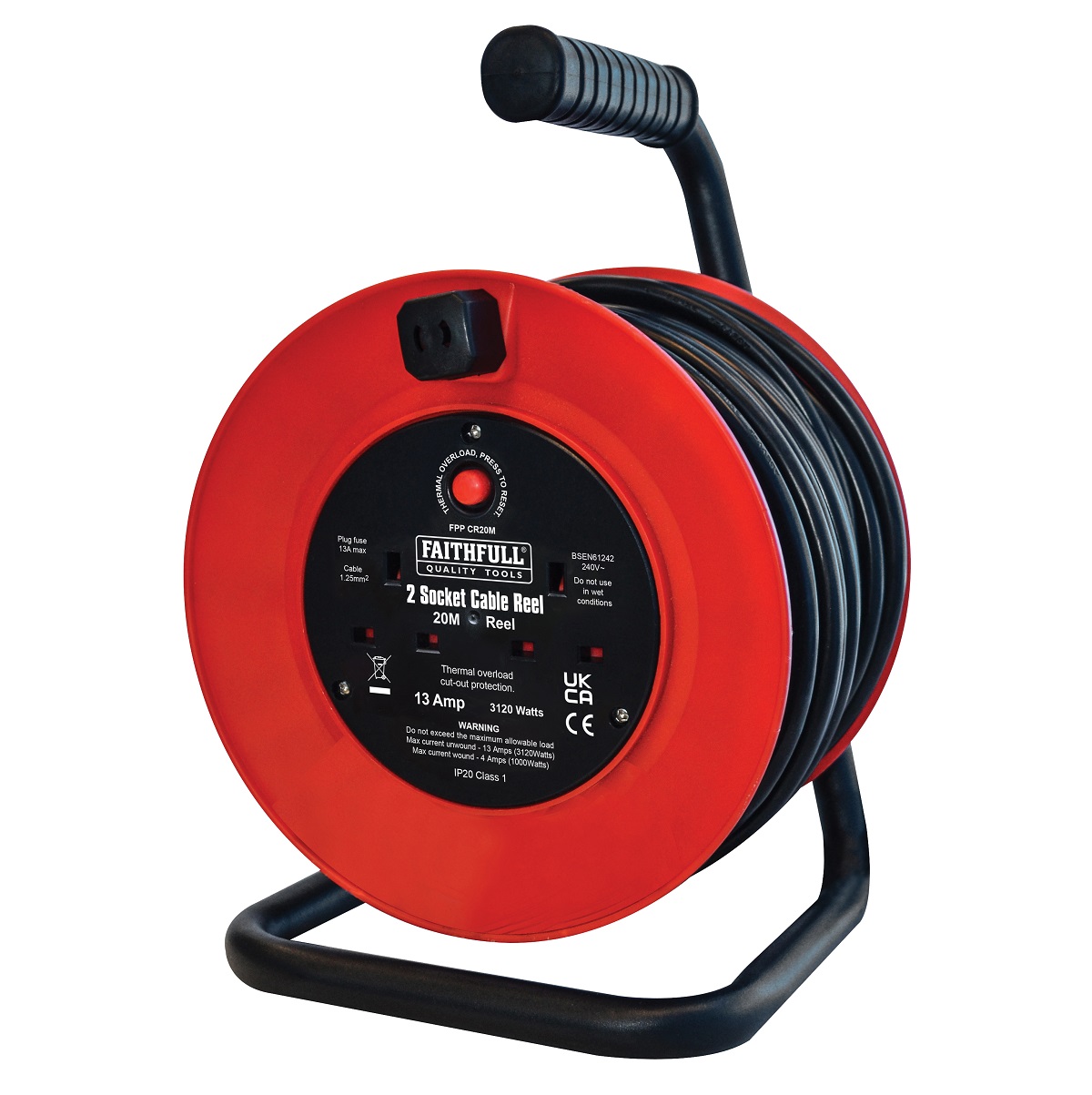 Faithfull Electric Cable Reel Drum Twin 20m XMS23CABLE20  